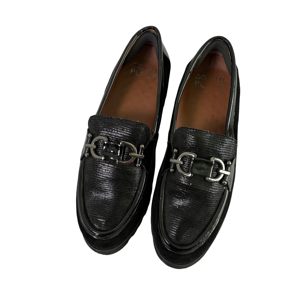 Donald Pliner Clio Loafers Womens 8M Black Suede Silver Buckle Slip On